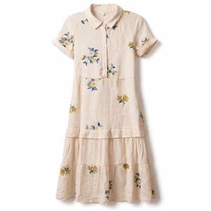 FIG + FLOWER Estilo Tiered Floral Embroidered Dress Sz M Cottagecore Boho Chic